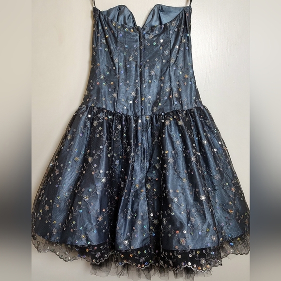 Jessica McClintock Midnight Blue Strapless Satin Sequin Dress - Picture 6 of 12